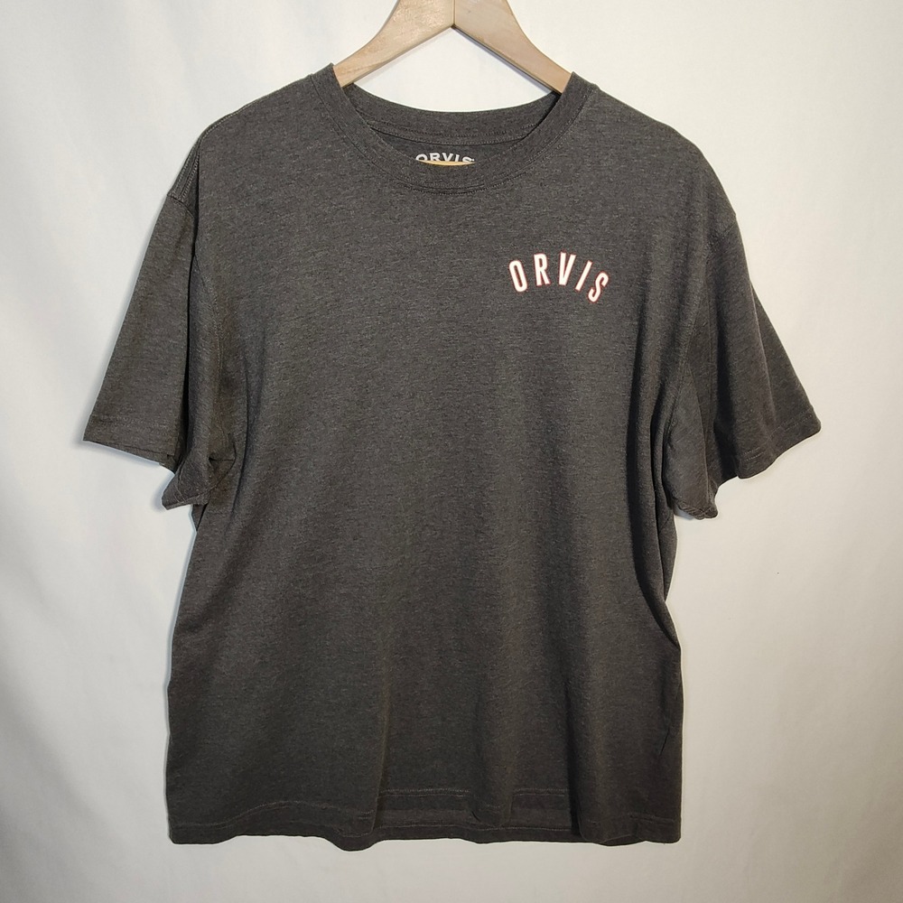 Orvis T-Shirt Men's XL Graphic Charcoal Gray Manchester VT Fishing Short Sleeve